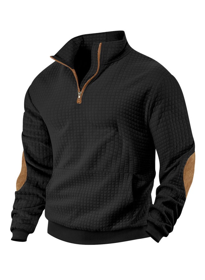 Tk Casual Sports Hoodie Jacquard Small Square Stand Collar Half Zipper Waffle Top For Men - Image 1