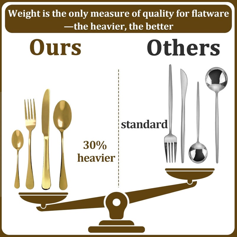 WOPPOW Gold Silverware Set Stainless Steel Flatware Set Service for 6 Kitchen Cutlery Gift Set Utensils Knife Fork Spoon Dinnerware Tableware Kit for for Home Wedding Restaurant Gold - Image 3