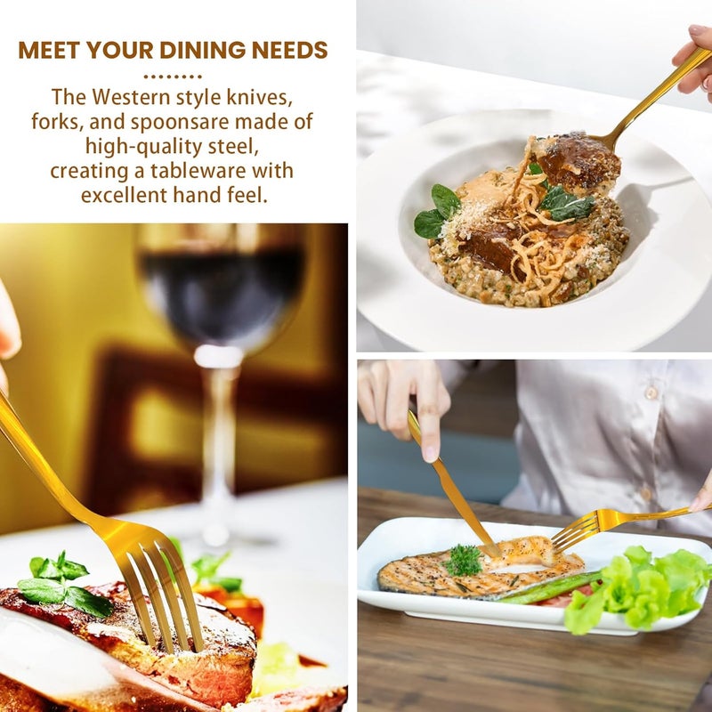 WOPPOW Gold Silverware Set Stainless Steel Flatware Set Service for 6 Kitchen Cutlery Gift Set Utensils Knife Fork Spoon Dinnerware Tableware Kit for for Home Wedding Restaurant Gold - Image 5