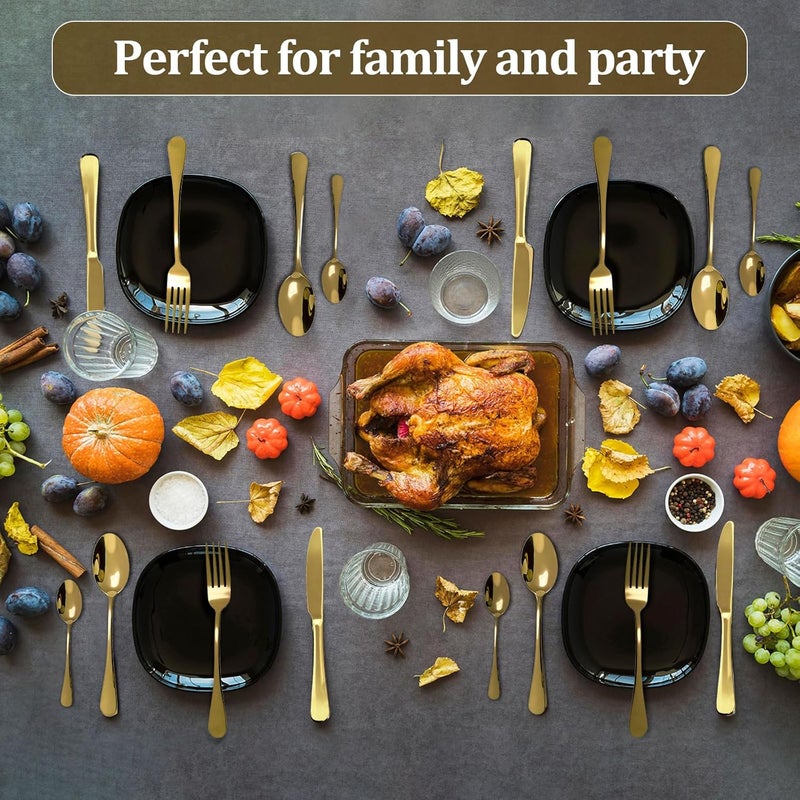 WOPPOW Gold Silverware Set Stainless Steel Flatware Set Service for 6 Kitchen Cutlery Gift Set Utensils Knife Fork Spoon Dinnerware Tableware Kit for for Home Wedding Restaurant Gold - Image 4