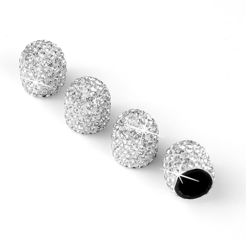 JUSTTOP 4 Pack Handmade Crystal Rhinestone Tire Valve Stem Caps Wheel Tire Valve Attractive Dustproof Bling Car Accessories Universal for Cars Trucks and MotorcyclesWhite