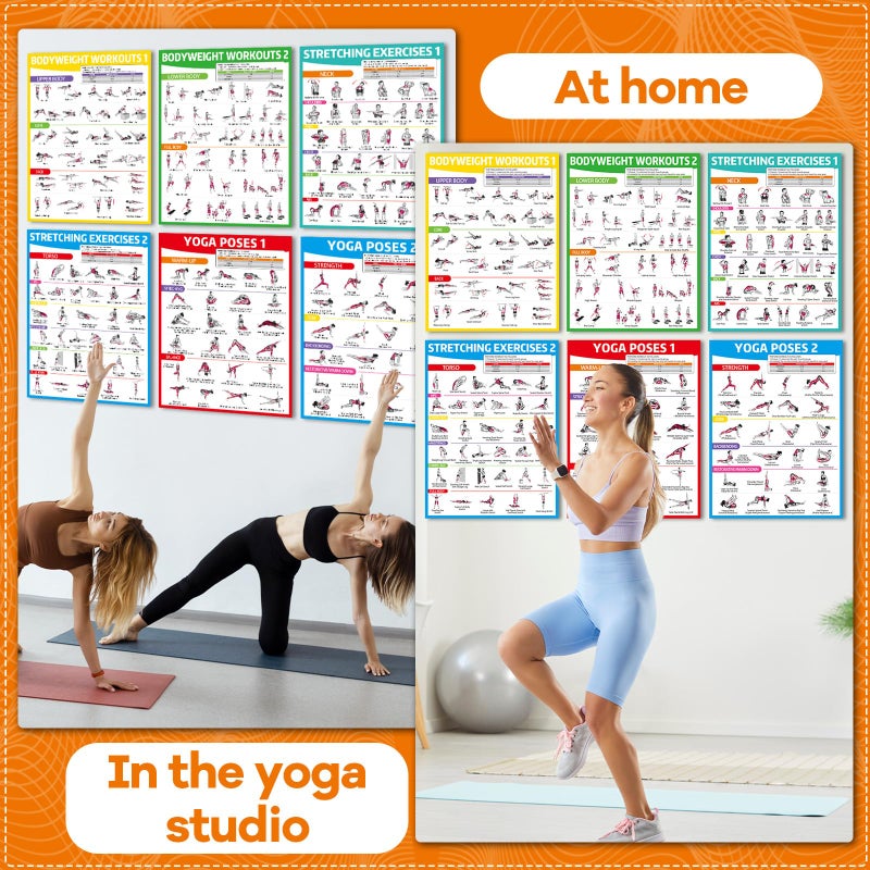 gisgfim 6PCS Yoga Poses, Stretching and Bodyweight Exercise Poster Set Workout Posters for Home Gym Yoga Positions Exercise Chart Full Body Workout Poster Fitness Charts Garage Home Wall Decor - Image 5
