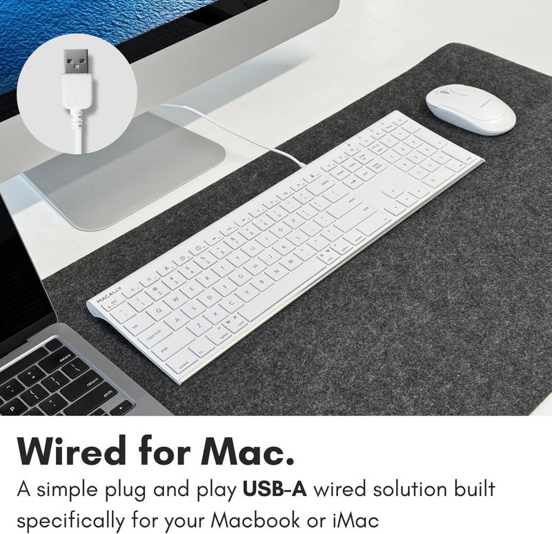 MACALLY لوحة مفاتيح سلكية رفيعة USB لجهاز ماك وويندوز - بسيطة وأنيقة - لوحة مفاتيح أبل USB مع لوحة مفاتيح رقمية لجهاز ماك ميني / برو، ماك بوك، آي ماك مع 110 مفاتيح سويتش مقص و 20 اختصاراً - Image 2