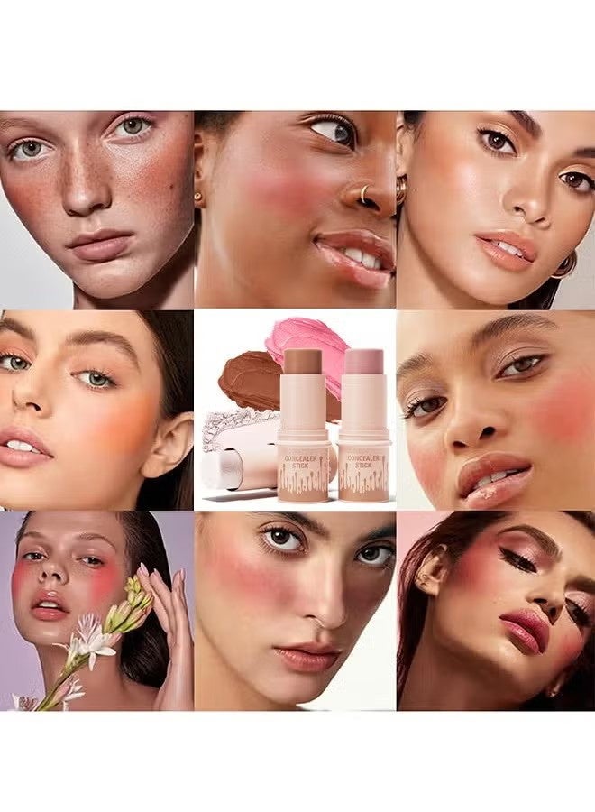 HelloKiss 3 Colors Combination Concealer Sticks Kit, Contour Highlighter Blush Makeup Set Blusher Bronzer Highlighting Sticks For Cheek Long Lasting Smooth Natural Face Contouring Illuminator - Image 3