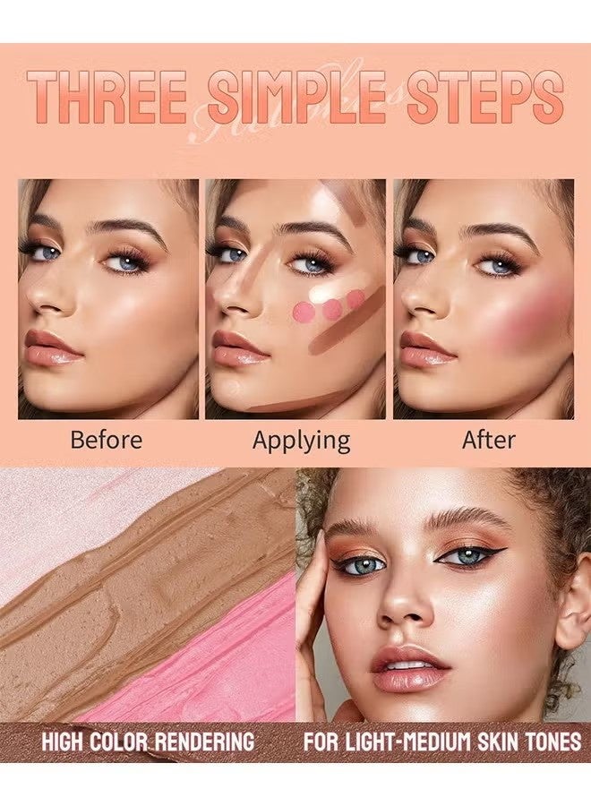 HelloKiss 3 Colors Combination Concealer Sticks Kit, Contour Highlighter Blush Makeup Set Blusher Bronzer Highlighting Sticks For Cheek Long Lasting Smooth Natural Face Contouring Illuminator - Image 2