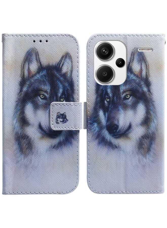 Case Cover For Xiaomi Redmi Note 13 Pro Plus 5G Coloured Drawing Flip Leather Phone Case White Wolf