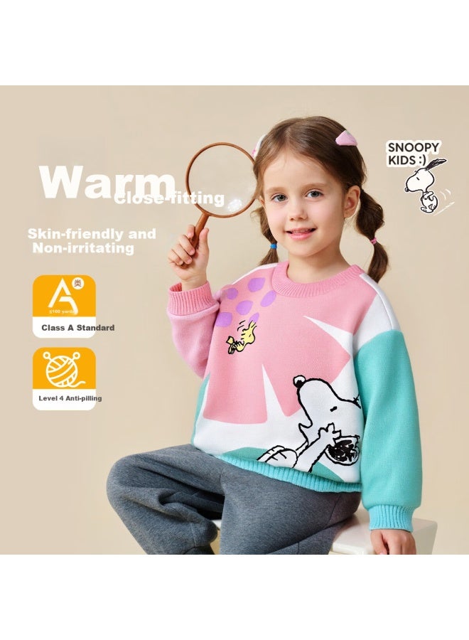Snoopy Kids Sweater Children's Warm Thick Crew Neck Knitwear Winter Romantic Floral Blue Green - Image 1
