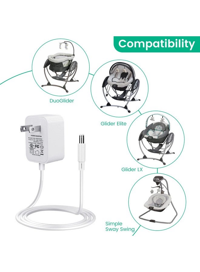 Smays Power Cord Replacement for Graco DuetSoothe, Simple Sway Swing, Glider LX, DuoGlider, Sweetpeace, 5V Baby Swing Charger White - Image 1