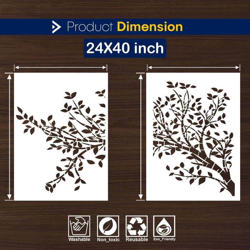 ARandNJ Painting for Wall Stencils (Size:- 24X40 Inch) Theme:- Big Tree DIY Reusable Painting Design Suitable for Bedroom, Drawing Room, Living Room (Pack of2) - Image 2