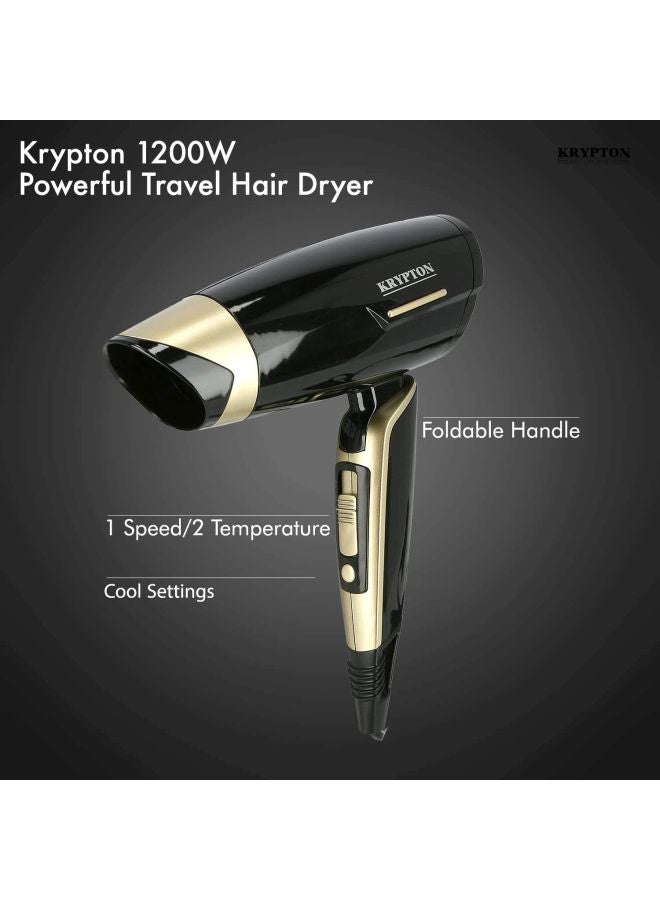 KRYPTON Hair Dryer with Cool Shot, 2 Heat Settings & Concentrator Nozzle – Compact & Travel-Friendly Design Black - Image 5