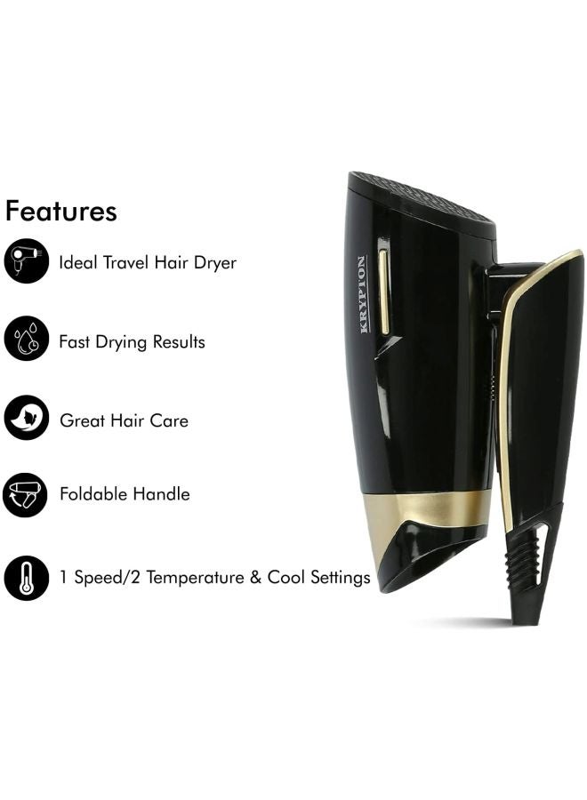 KRYPTON Hair Dryer with Cool Shot, 2 Heat Settings & Concentrator Nozzle – Compact & Travel-Friendly Design Black - Image 3