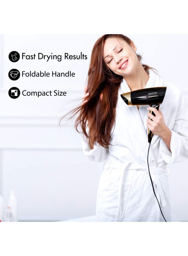KRYPTON Hair Dryer with Cool Shot, 2 Heat Settings & Concentrator Nozzle – Compact & Travel-Friendly Design Black - Image 4