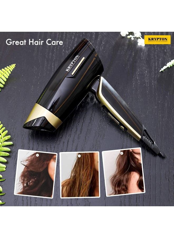 KRYPTON Hair Dryer with Cool Shot, 2 Heat Settings & Concentrator Nozzle – Compact & Travel-Friendly Design Black - Image 2