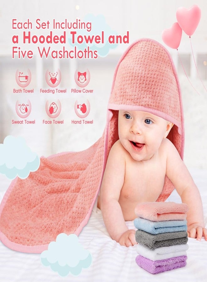 Orighty Baby Hooded Towel with Five Washcloths, 28 x 28 Inch Super Soft Bath Towel with Hood for Babies, Infant, Newborn Essential - Ideal Baby Stuff Registry for Boys and Girls (Pink) - Image 3