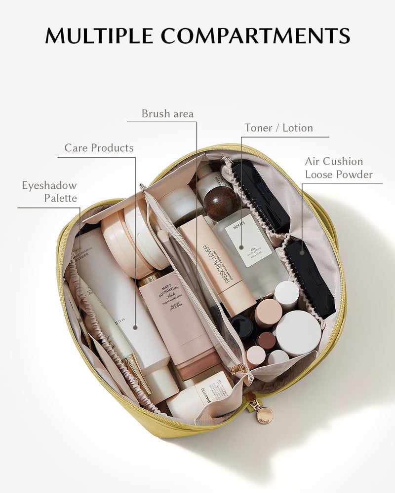 EACHY Travel Makeup Bag,Large Capacity Cosmetic Bags for Women,Portable Pouch Open Flat Toiletry Bag Make up Organizer with Divider and Handle - Image 2