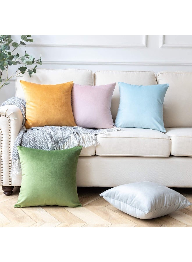 Phantoscope Pack of 2 Velvet Decorative Throw Pillow Covers Soft Solid Square Cushion Case for Couch Beige 22 x 22 inches 55 x 55 cm - Image 5