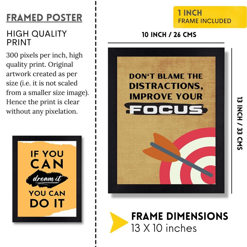 Interio Crafts Focus Inspirational Quotes Posters with Frames Black Frame 13 X 10 Inches 2 Pack - Image 2