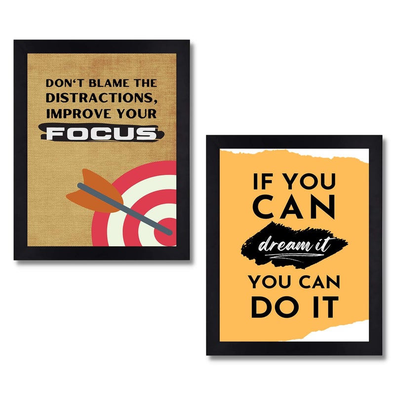 Interio Crafts Focus Inspirational Quotes Posters with Frames Black Frame 13 X 10 Inches 2 Pack - Image 1