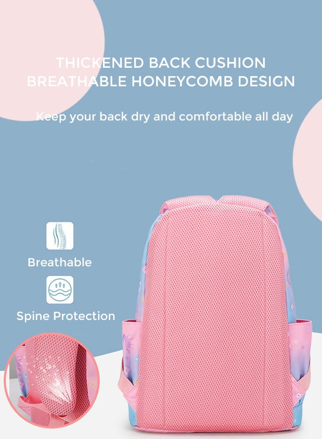 roaiss 3 PCS Children's Backpack Sets Printed Graphic Cute Student Backpack Set Functional Large Capacity School Bag Set for Kids Girls(Schoolbag+Shoulder Bag+Pencil Case)Purple Pink Fade Color Waterproof Bag - Image 4