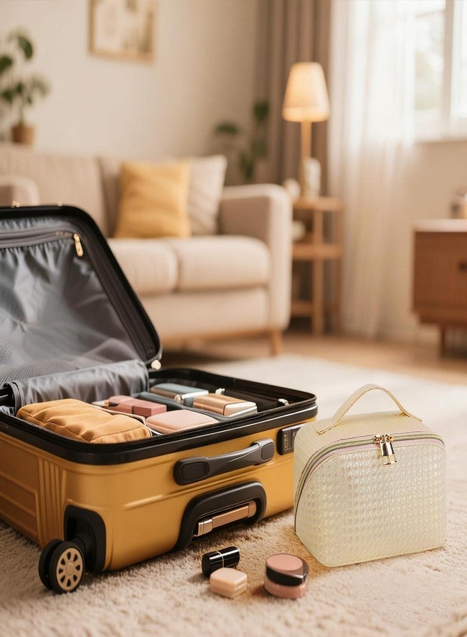 TINYAT Travel Makeup Bag for Women Open Flat Toiletry Bag Leather Cosmetic Bags Waterproof Pouch Travel Essentials Organizer - Image 2