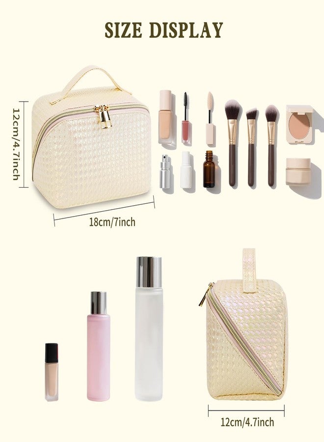 TINYAT Travel Makeup Bag for Women Open Flat Toiletry Bag Leather Cosmetic Bags Waterproof Pouch Travel Essentials Organizer - Image 3