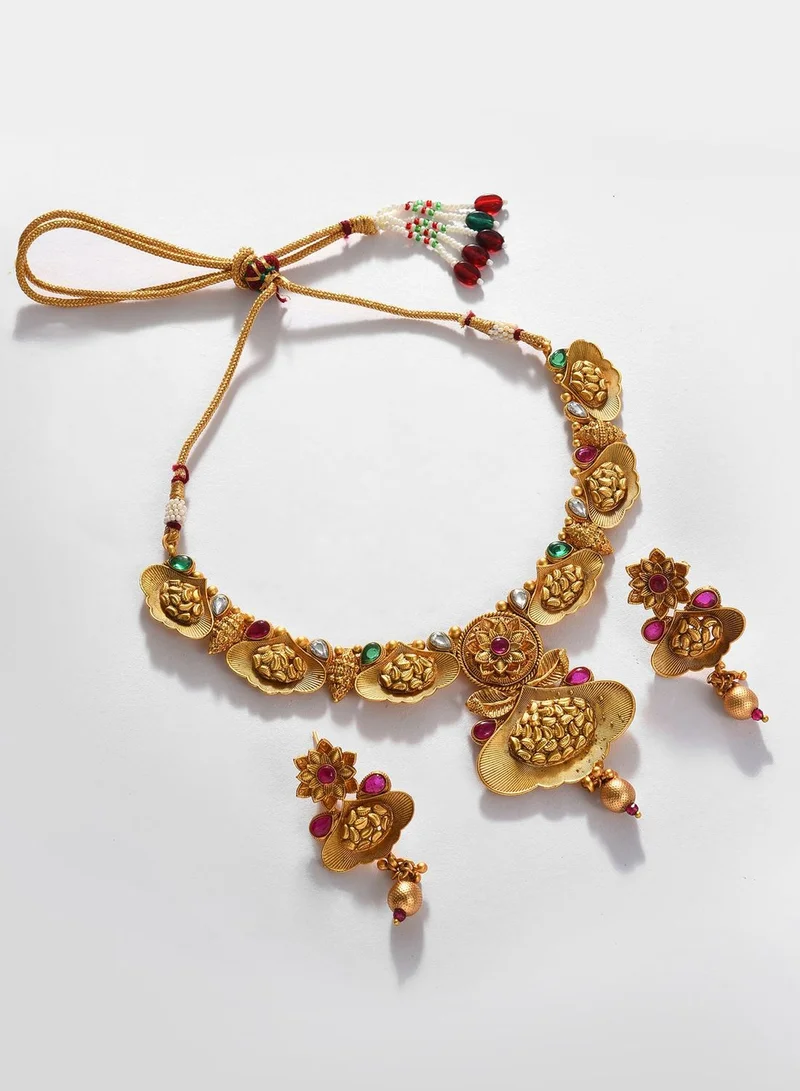 SOHI Gold Plated Designer Stone Necklace Set