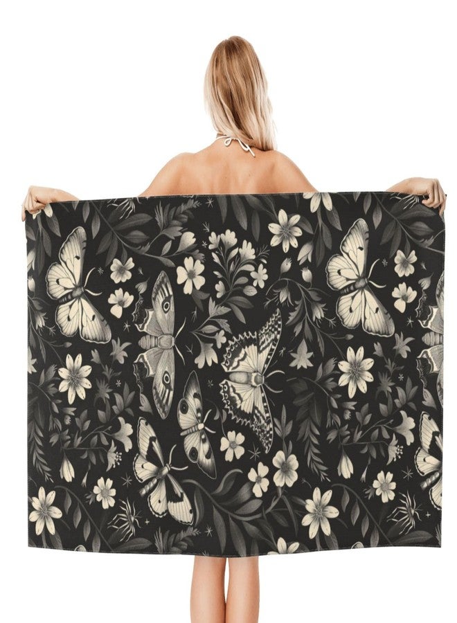 VODRM Retro Moth Beach Towel, 32x52in Microfiber Quick Dry Monochromatic Butterfly Floral Black Vintage Bath Towels, Soft Lightweight Oversized Sand Free, for Travel Pool Swimming Gym Decor, Gifts - Image 2