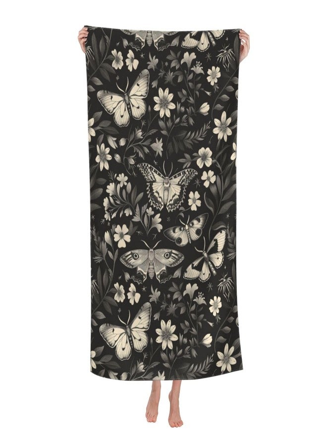 VODRM Retro Moth Beach Towel, 32x52in Microfiber Quick Dry Monochromatic Butterfly Floral Black Vintage Bath Towels, Soft Lightweight Oversized Sand Free, for Travel Pool Swimming Gym Decor, Gifts - Image 1