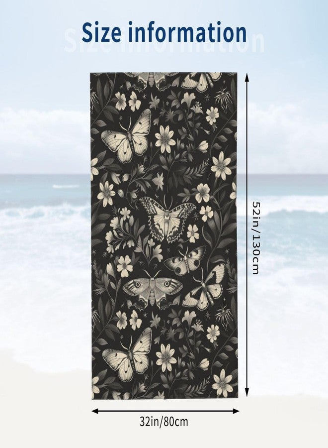 VODRM Retro Moth Beach Towel, 32x52in Microfiber Quick Dry Monochromatic Butterfly Floral Black Vintage Bath Towels, Soft Lightweight Oversized Sand Free, for Travel Pool Swimming Gym Decor, Gifts - Image 4