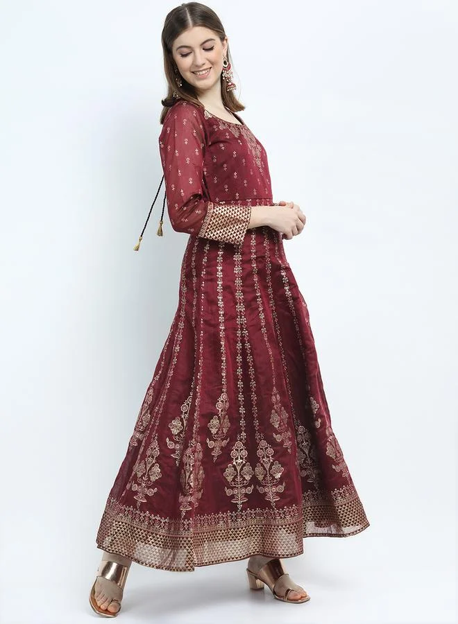 Vishudh Printed Wide Neck A-Line Maxi Ethnic Dress by Styli