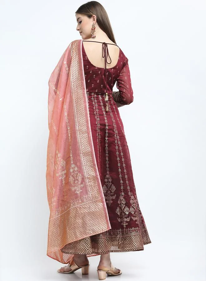 Vishudh Printed Wide Neck A-Line Maxi Ethnic Dress by Styli