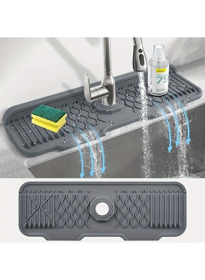 Beige Anti Slip Silicone Faucet Splash Guard Mat With 5 Degree Slope Foldable Edge - Image 2