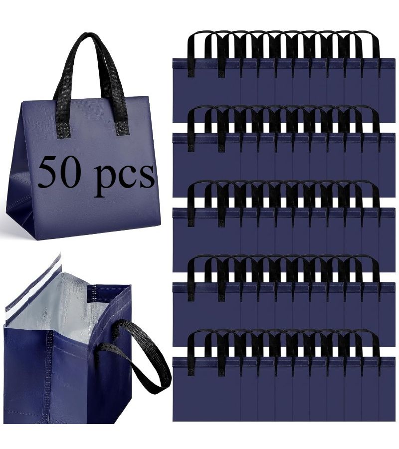 Bulk Thermal Insulated Takeaway Bags 50 Pieces Navy Blue for Food Coffee Pizza Delivery - Image 1