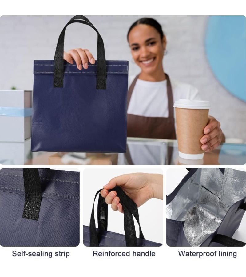 Bulk Thermal Insulated Takeaway Bags 50 Pieces Navy Blue for Food Coffee Pizza Delivery - Image 4