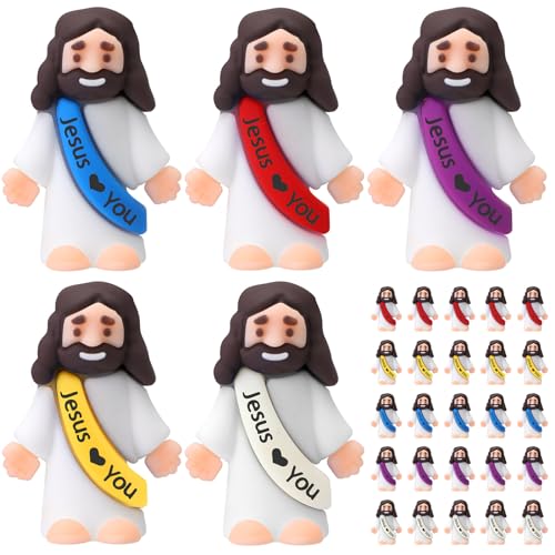 Bememo 25 Pcs Little Jesus Figures Mini Jesus Loves You Figures Original Design Multicolor Tiny Figurines to Hide and Seek Sunday School Religious Party Favors GiftLively Colors - Image 1