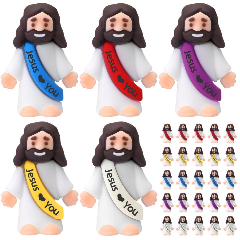 Bememo 25 Pcs Little Jesus Figures Mini Jesus Loves You Figures Original Design Multicolor Tiny Figurines to Hide and Seek Sunday School Religious Party Favors GiftLively Colors - Image 4