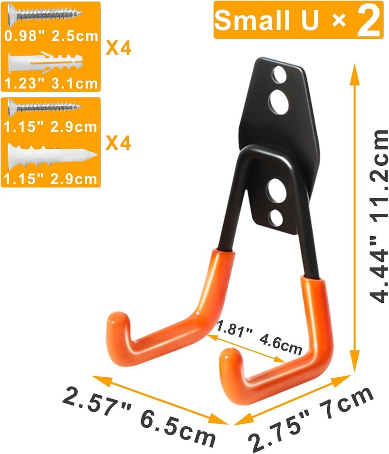 KURUI Heavy Duty Wall Hook for Hanging, 2 Pack Garage Tool Organizer Wall Mount, Metal Garage Storage Hooks for Ladder,Extension,Garden Tool, Small Utility Hook, Hose Holder for Outdoor and  Indoors - Image 2