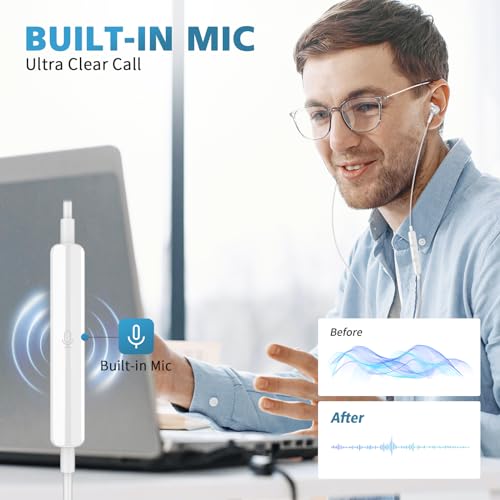 ASKUBSKU USB C Headphones for iPhone 17 Air 16 15 Pro Max Plus iPad, Type C Earphones Noise Isolating with Mic Stereo Volume Control Wired Earbuds for Samsung S25 S24 Ultra S23 Fe S22 A35 Flip Pixel 10 9 8 7 - Image 4