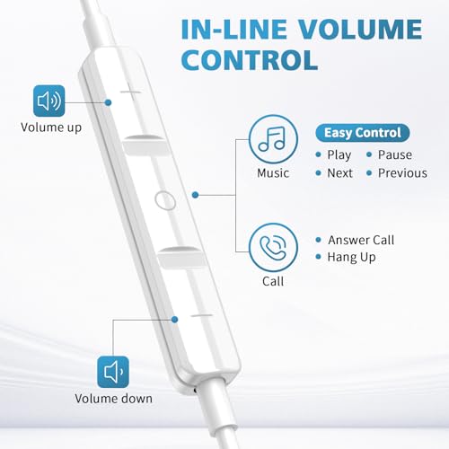 ASKUBSKU USB C Headphones for iPhone 17 Air 16 15 Pro Max Plus iPad, Type C Earphones Noise Isolating with Mic Stereo Volume Control Wired Earbuds for Samsung S25 S24 Ultra S23 Fe S22 A35 Flip Pixel 10 9 8 7 - Image 3