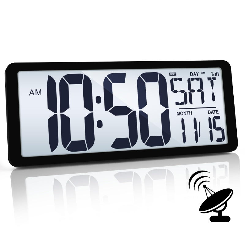 TXL Atomic Clock with Backlight, 14.2" Large Digital Wall Clock Battery Operated, Digital Clock Large Display with Day, Date & Temperature, Large Wall Clock for Bedroom, Livingroom, Office - Image 1