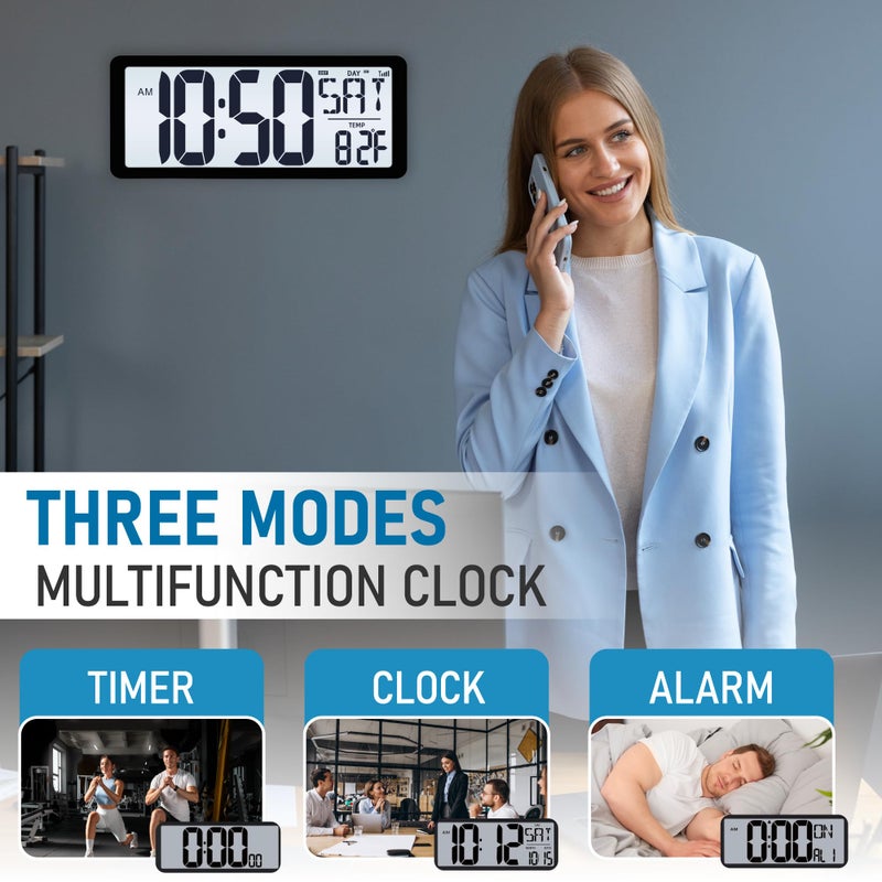 TXL Atomic Clock with Backlight, 14.2" Large Digital Wall Clock Battery Operated, Digital Clock Large Display with Day, Date & Temperature, Large Wall Clock for Bedroom, Livingroom, Office - Image 3