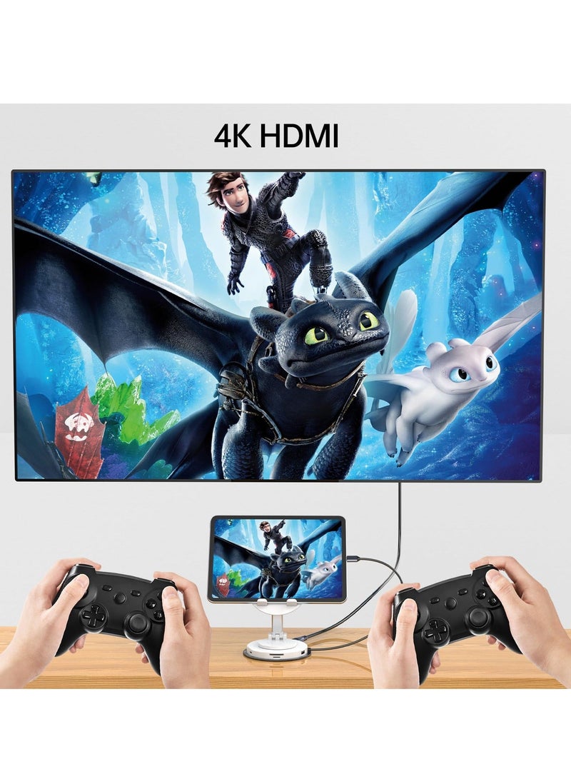 محطة إرساء عالمية لجهاز iPad Pro Mini Air Galaxy Tab، محور USB C قابل للتعديل 10 في 1 لجهاز iPad، حامل iPad قابل للدوران 360°، 11 بوصة 4K HDMI USB 3.0 PD 100W قارئ بطاقة 3.5 مم SD/TF أبيض - Image 5