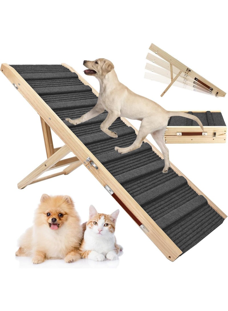 YOUWE7 Adjustable Dog Ramp, Wooden Folding Portable Pet Ramp, Rated for 30 LBS, 83cm/32.6" Long and Adjustable from 25.4cm/35.5cm/40.6cm/48.26cm with Non-Slip Traction Mat, Dog Step for Bed, Couch, Car - Image 1