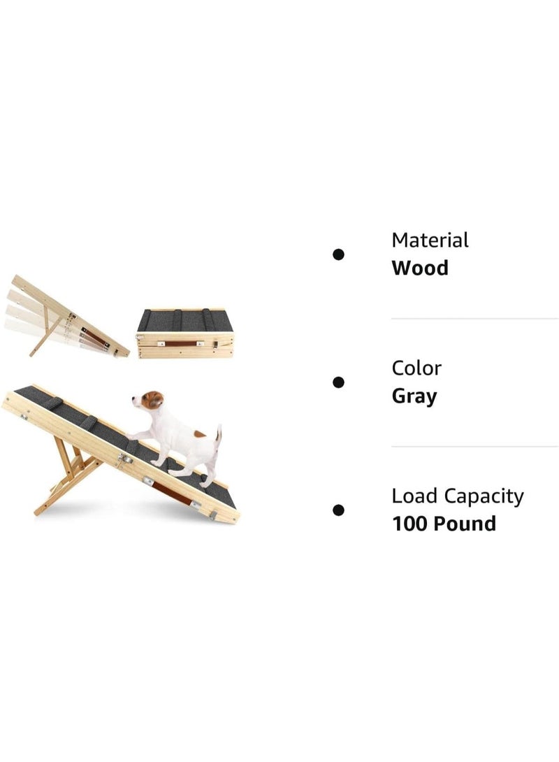 YOUWE7 Adjustable Dog Ramp, Wooden Folding Portable Pet Ramp, Rated for 30 LBS, 83cm/32.6" Long and Adjustable from 25.4cm/35.5cm/40.6cm/48.26cm with Non-Slip Traction Mat, Dog Step for Bed, Couch, Car - Image 2