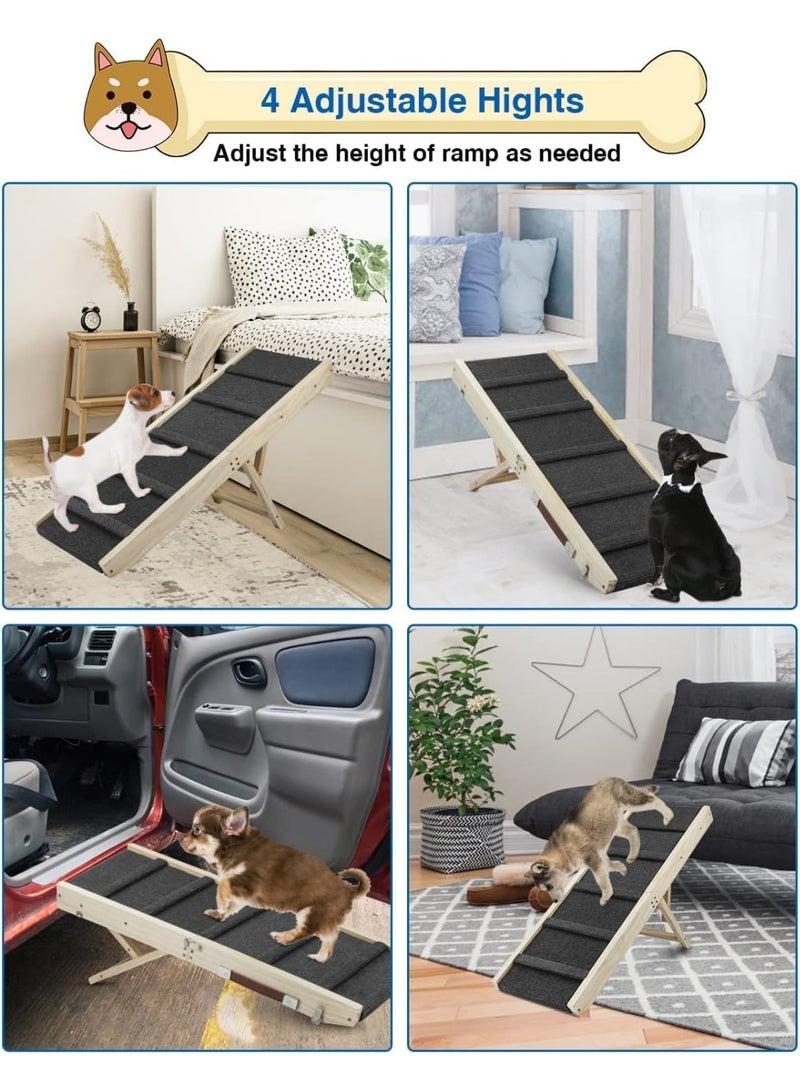 YOUWE7 Adjustable Dog Ramp, Wooden Folding Portable Pet Ramp, Rated for 30 LBS, 83cm/32.6" Long and Adjustable from 25.4cm/35.5cm/40.6cm/48.26cm with Non-Slip Traction Mat, Dog Step for Bed, Couch, Car - Image 4