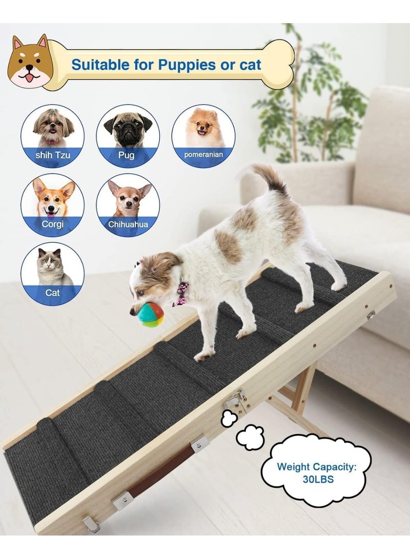 YOUWE7 Adjustable Dog Ramp, Wooden Folding Portable Pet Ramp, Rated for 30 LBS, 83cm/32.6" Long and Adjustable from 25.4cm/35.5cm/40.6cm/48.26cm with Non-Slip Traction Mat, Dog Step for Bed, Couch, Car - Image 3