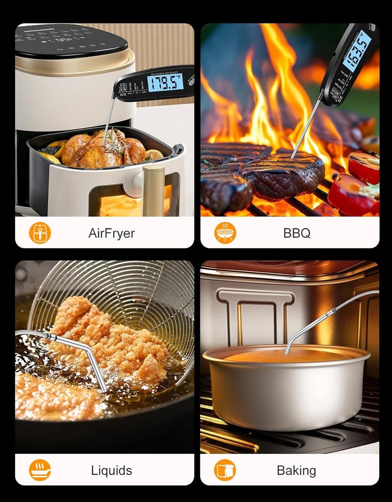 Vuwwey Instant Read Meat Thermometer Digital for Cooking & Grilling with Dual Probe, Big Backlit Screen & Auto-Calibration, Food Thermometer for Grill, Smoker, BBQ, Oven, Candy, Oil Fry, Griddle - Image 4