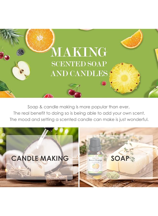 إيروريكس مجموعة زيوت عطرية فاكهية مكونة من 6 قطع × 10 مل مجموعة هدايا من الزيوت العطرية المعطرة لصناعة الشموع الأناناس والجوافة والتوت والتفاح الأخضر والبرتقال والكرز - Image 5