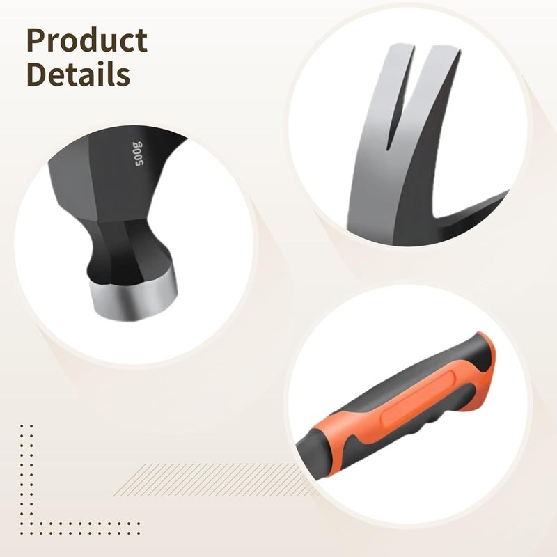 Ergonomic 16 Oz Hammer, Forged Steel, Non-Slip Handle, Heavy Duty Construction, Ideal For Professional And Diy Use, Design - Image 2