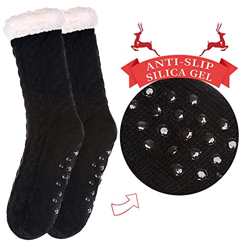 SDBING Women's Winter Super Soft Warm Cozy Fleece Lined Fuzzy Slipper Socks with Grippers (Black, 6-10) - Image 2